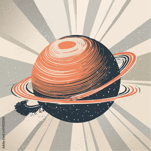A sharp vector featuring a bold sphere with cuts and shadows, in a clean retro color scheme.