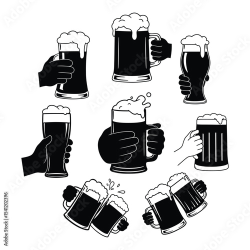 Beer Glass Silhouette Bundle t Vector Designs with white background .