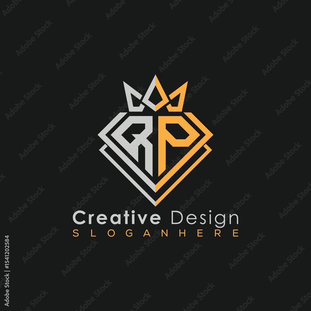 Obraz premium Luxury Letter Logo – Crown & Diamond Monogram for Creative Branding 