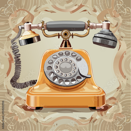 A vintage rotary telephone with bold graphic accents, in a pop poster style with grainy color blocks.