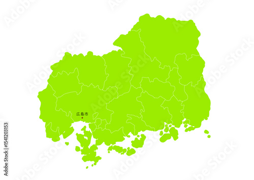 広島県の行政区分付き地図