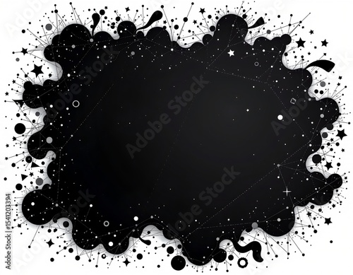 high quality, create a black abstract background with a hi tech network design resembling outer space, incorporate a starry texture for a 3d illustration