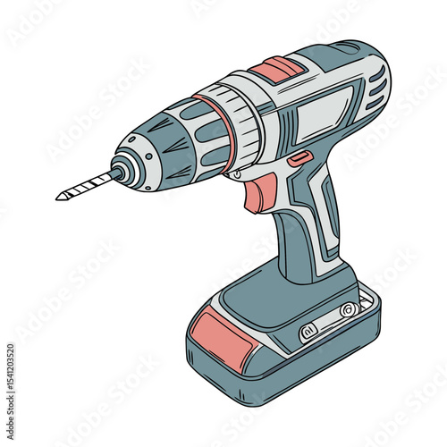 Realistic illustration of cordless drill