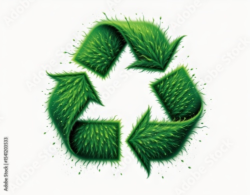 high quality, simplified fuzzy reusing symbol with a fluffy texture, monochrome green, no background detail photo