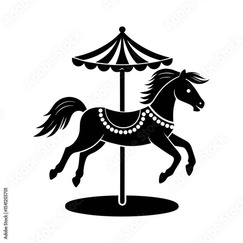 Carousel horse silhouette. This image shows a black silhouette of a carousel horse, also known as a merry go-round horse or amusement ride horse