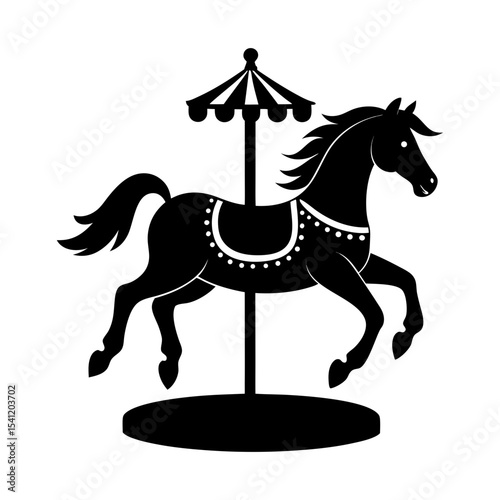Carousel horse silhouette. This image shows a black silhouette of a carousel horse, also known as a merry go-round horse or amusement ride horse