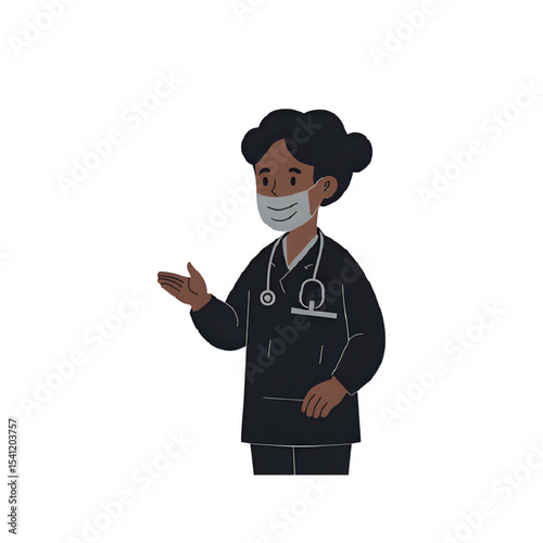 Black Female Nurse in Mask with Stethoscope
