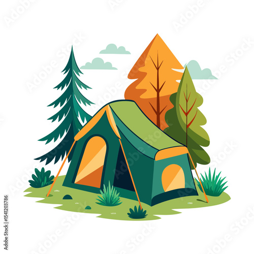 illustration watercolor camping in the forest

