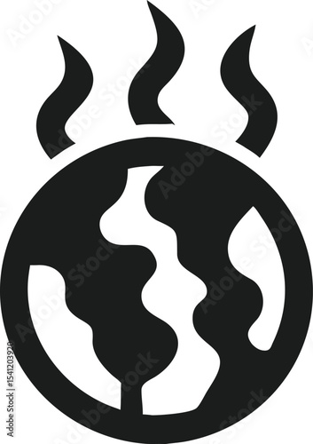 Conceptual black geothermal energy earth symbol with heat waves silhouette design