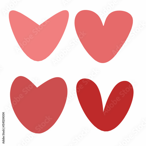 Hand-Drawn Heart Icon Set in Red and Pink Tones. Perfect for Valentine's Day designs, love-themed illustrations, greeting cards, and romantic decor elements