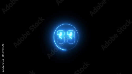 Number 33 in neon circle. Abstract glowing effect for creative digital signage, visuals, and contemporary design themes.4k, video