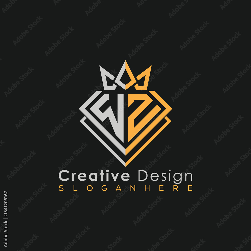 Fototapeta premium Luxury Letter Logo – Crown & Diamond Monogram for Creative Branding