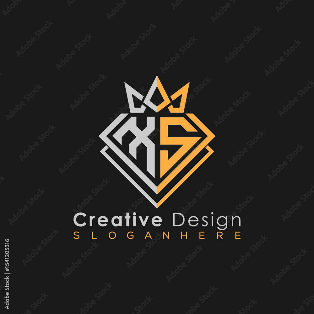 Fototapeta premium Luxury Letter Logo – Crown & Diamond Monogram for Creative Branding