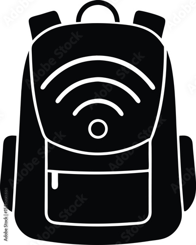 Digital nomad backpack silhouette with wi fi symbol ready for work and travel