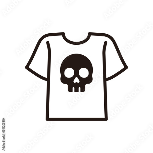 T-shirt icon with skull design, minimalist black and white style.