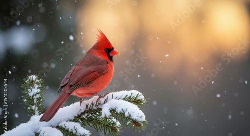 Cardinal Bird on Snowy Branch During Winter