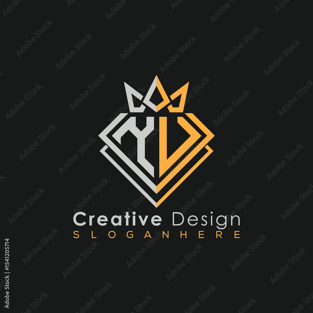 Fototapeta premium Luxury Letter Logo – Crown & Diamond Monogram for Creative Branding