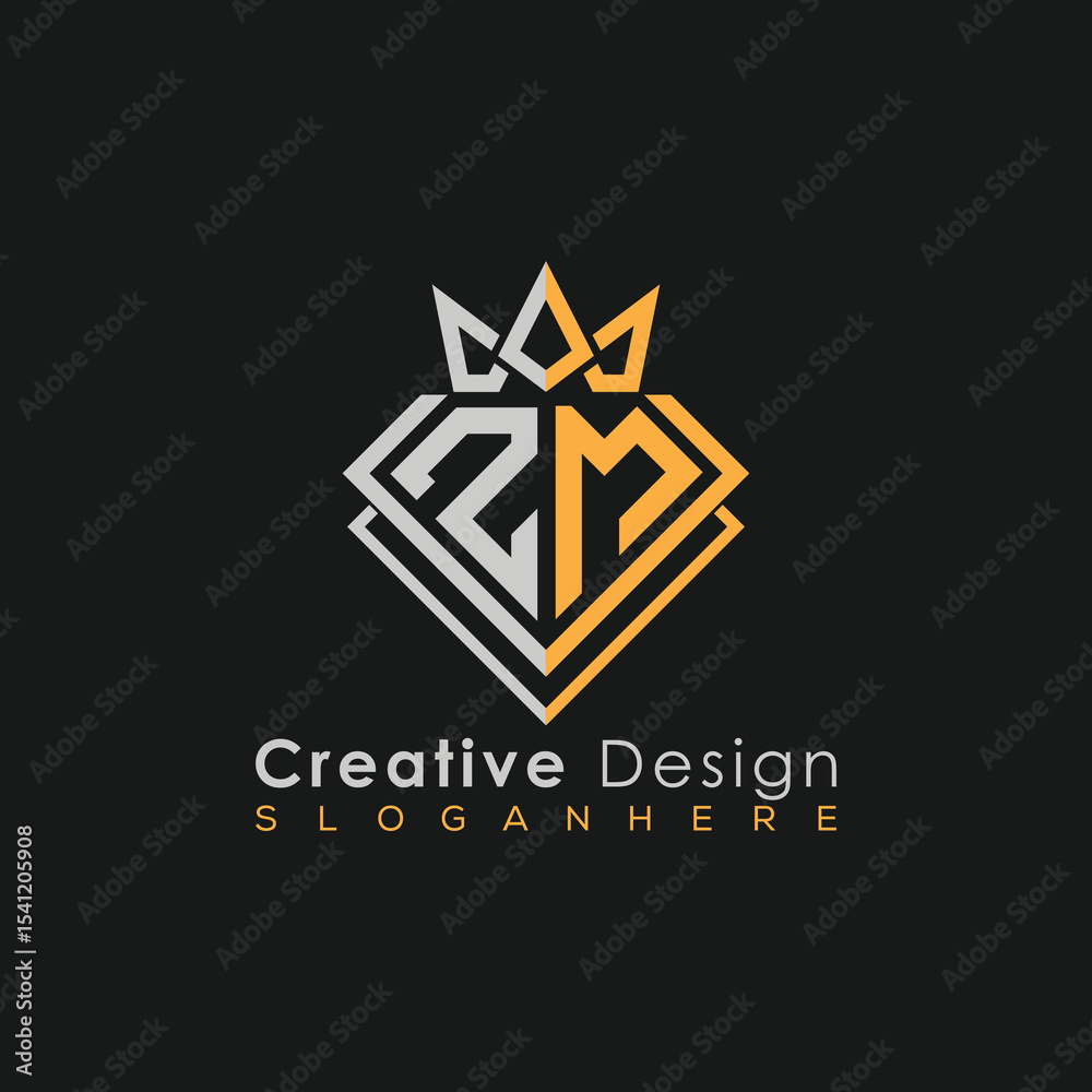 Fototapeta premium Luxury Letter Logo – Crown & Diamond Monogram for Creative Branding