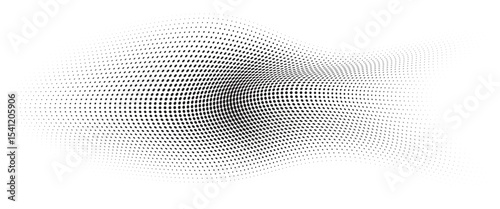 Flowing Wave Dot Halftone Pattern: Curve Gradient Shape on Transparent Background. Suitable for AI, Tech, Network, Digital, Science, and Technology Themes.