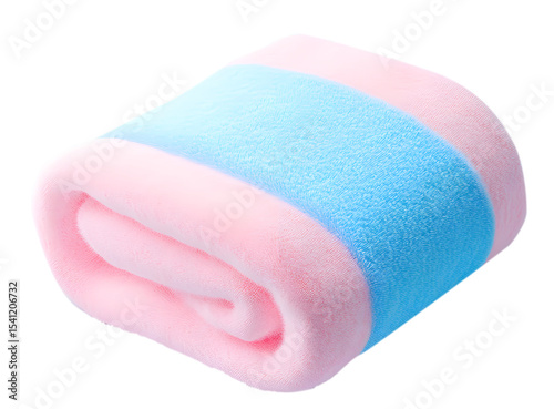 Rolled microfiber towel 3D illustration png Clean rolled towel Pink and blue towel png isolated on transparent