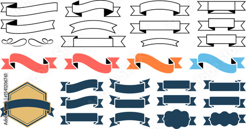 Banners vector set ribbon banner design template graphic element decoration label badge scroll vintage 100 editable stock vector illustration