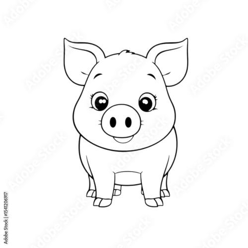 Cartoon Pig Sketch — Easy Black and White Outline for Coloring Activity