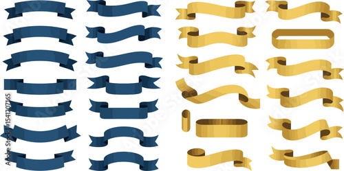 Vector ribbons banner collection blue and gold decorative elements for graphic design projects 100char editable stock vector illustration