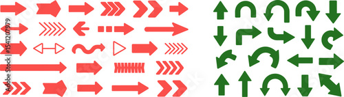Arrow vector set collection red and green arrows direction signs navigation pointers different shapes 100px editable stock vector illustration