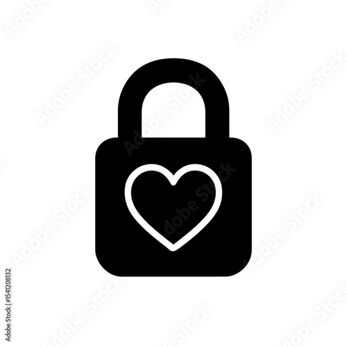 Padlock with heart in solid style – symbol of romantic security or love promise