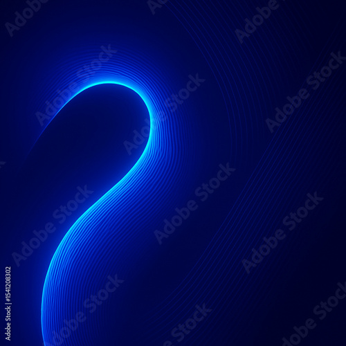 Digital abstract curve lines background with deep blue gradient and flowing neon pattern perfect for tech and modern art themes in high resolution quality, unique design Pro