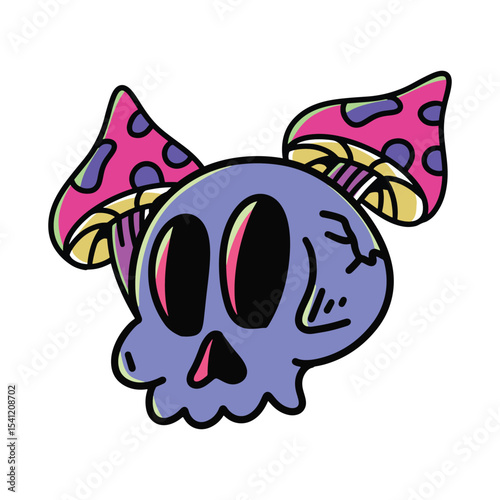 vector illustration of a cartoon skull with mushroom