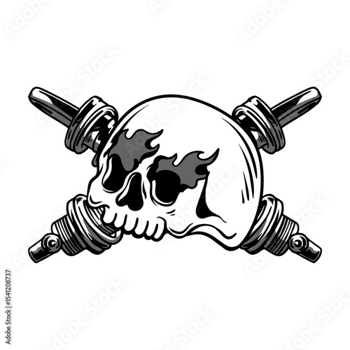Vector skull head with barbell 