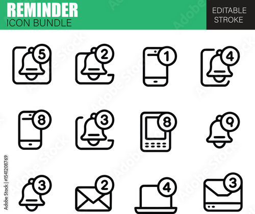 Complete Reminder Icon Bundle – Flat Vector Graphics for Alarms, Notifications, Schedulers, and Digital Time Planning

