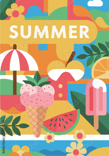 Colorful Abstract Summer Collage Illustration