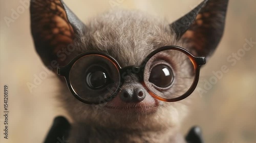 Adorable baby bat wearing round glasses