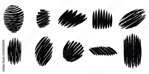 Black abstract burst shape collection with grunge circles for creative background and graphic design.