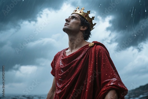 Caesar Wearing Crown in Torrential Rain