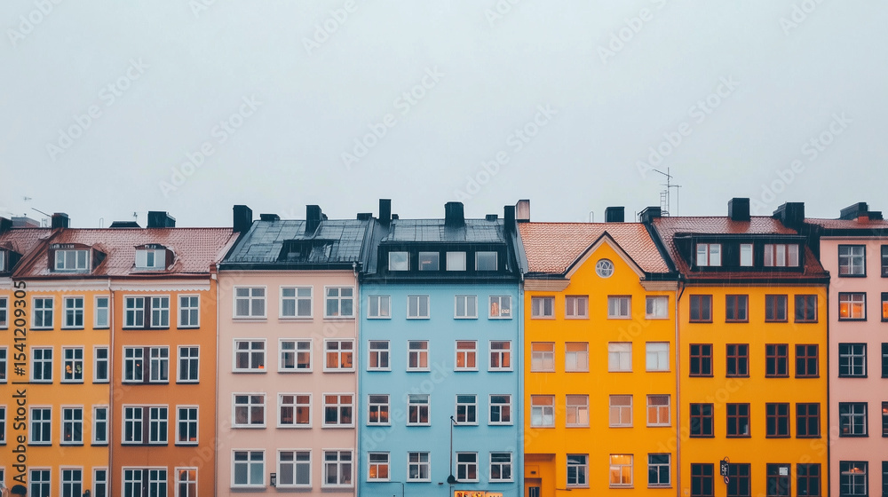 Fototapeta premium Colorful urban buildings under a cloudy sky