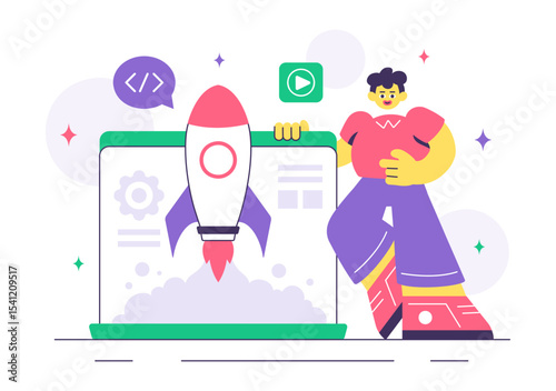 Game Development Vector Illustration Featuring Games, Digital Technology, Programming, and Coding for the Technical Aspects of Creating Video Games