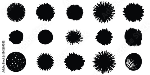 black splatter and explosion circle silhouettes for unique abstract artistic elements.