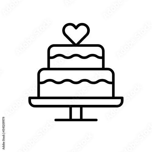Wedding cake with heart topper in outline style – symbol of marriage celebration and love
