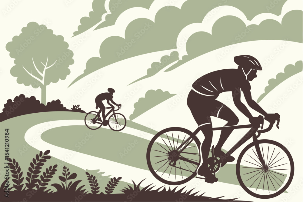 Naklejka premium Pedal Power: Silhouettes of Cyclists in Motion