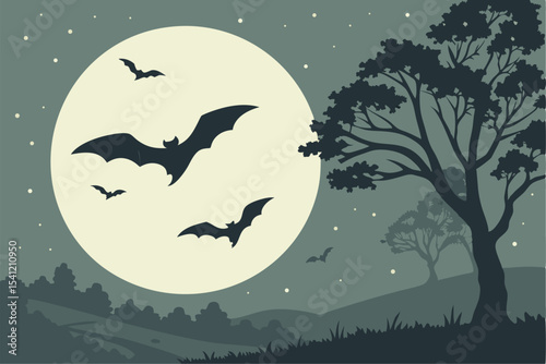 Midnight Haunt: Bats Beneath the Spooky Moon