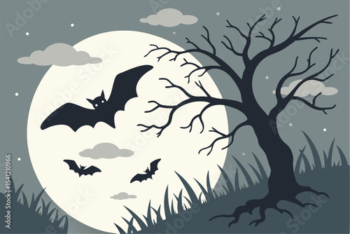 Moonlit Terror: Bats in the Halloween Sky