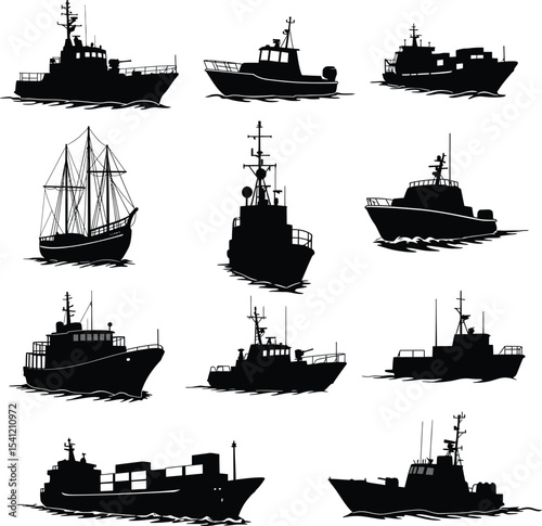 Silhouette Vector Collection of Ships and Boats .