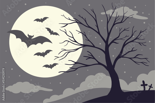Moonlit Terror: Bats in the Halloween Sky