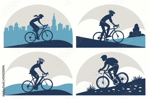 Cycling Man Silhouette Vector Set
