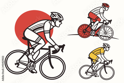 Vector Icons of Cycling Men and Bikes