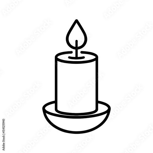 Burning candle in holder in outline style – symbol of romantic mood and love atmosphere