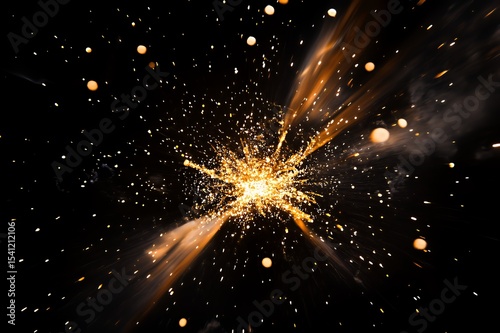 Glowing sparks explode in dark background